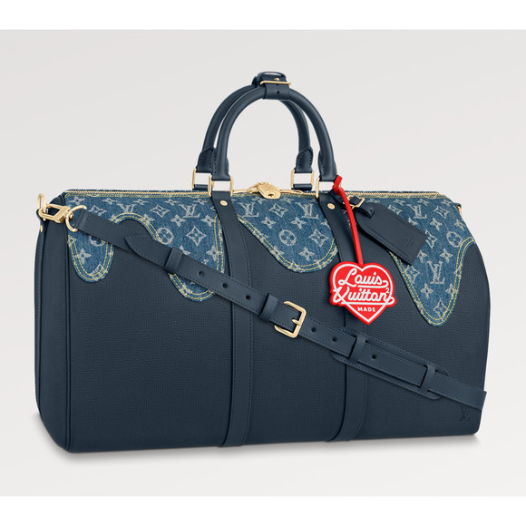 Louis Vuitton Keepall Bandouliere 50 Nigo Blue Denim Drip Monogram Weekend Bag - Picture 1 of 12